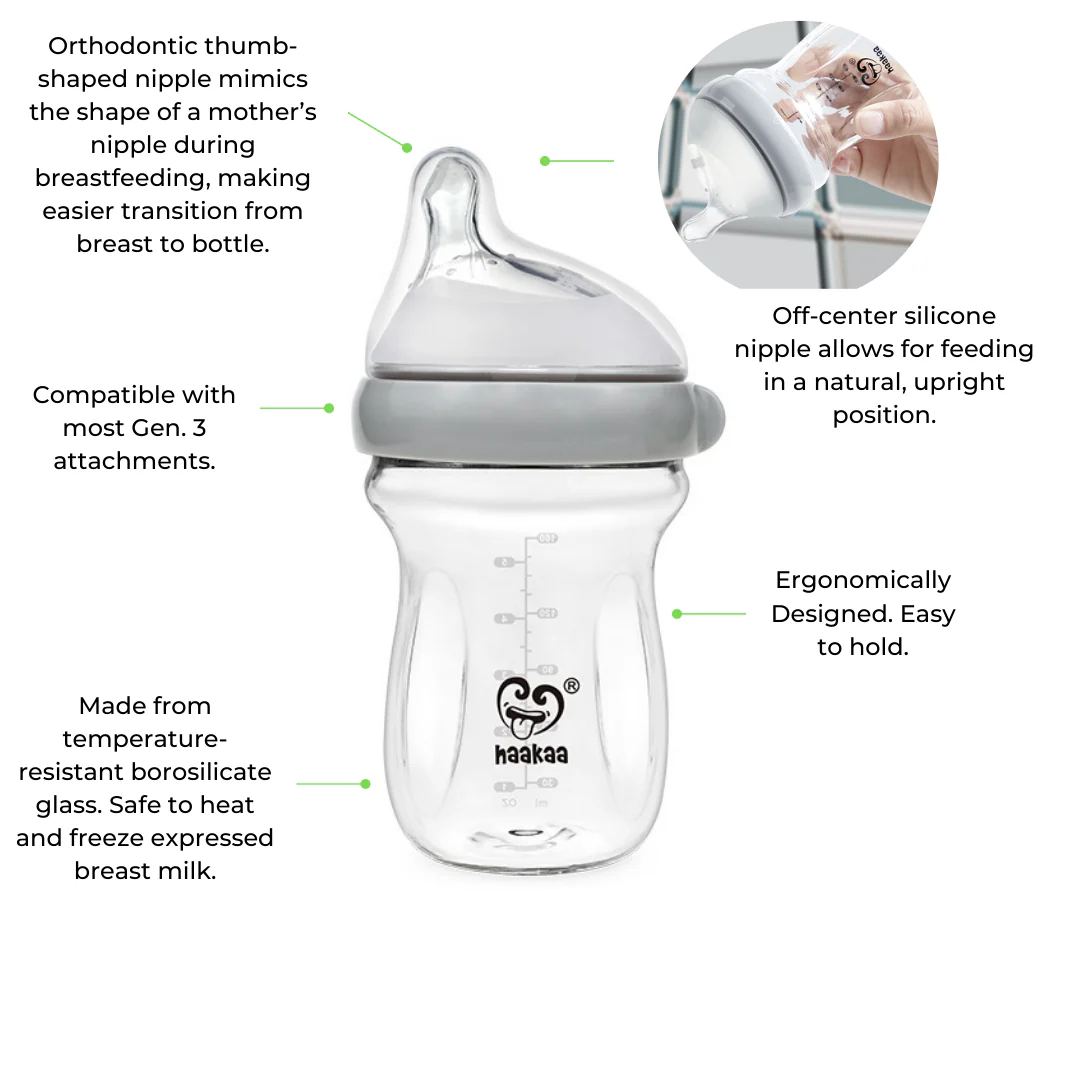 Haakaa Generation 3 Glass Baby Bottle 3 oz/90 ml, 1 PK (Pack of 2) - Image 3